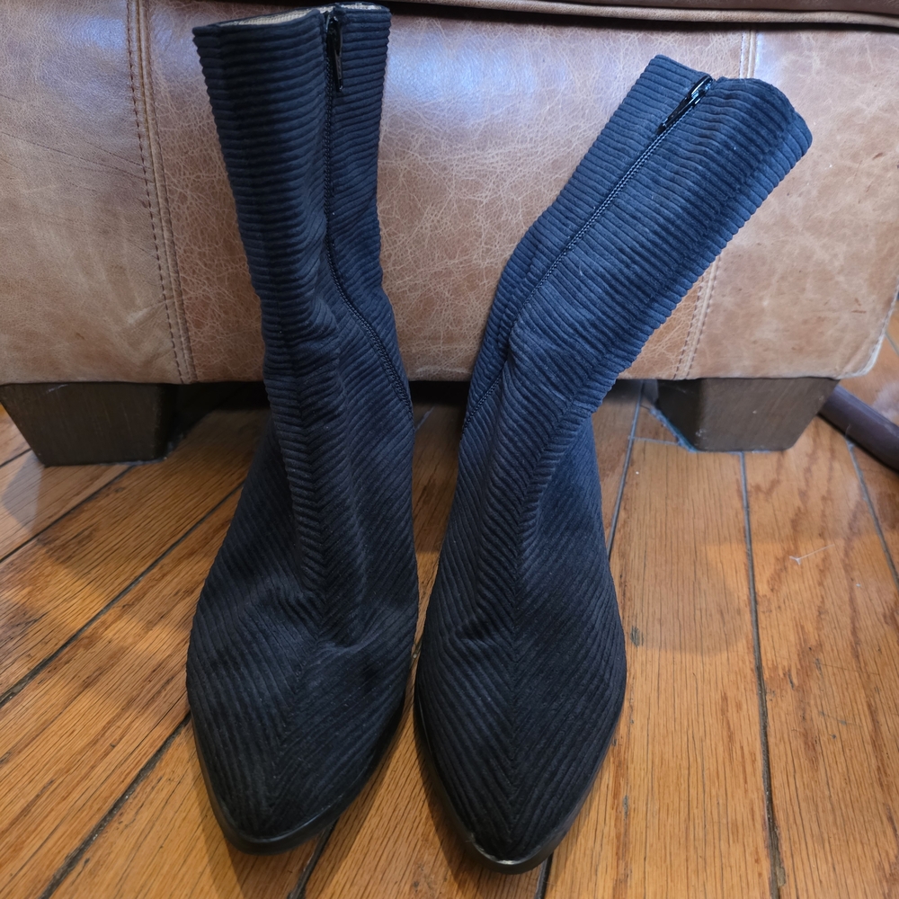 Sesto Meucci Black Ribbed Stretch Sock Ankle Boots